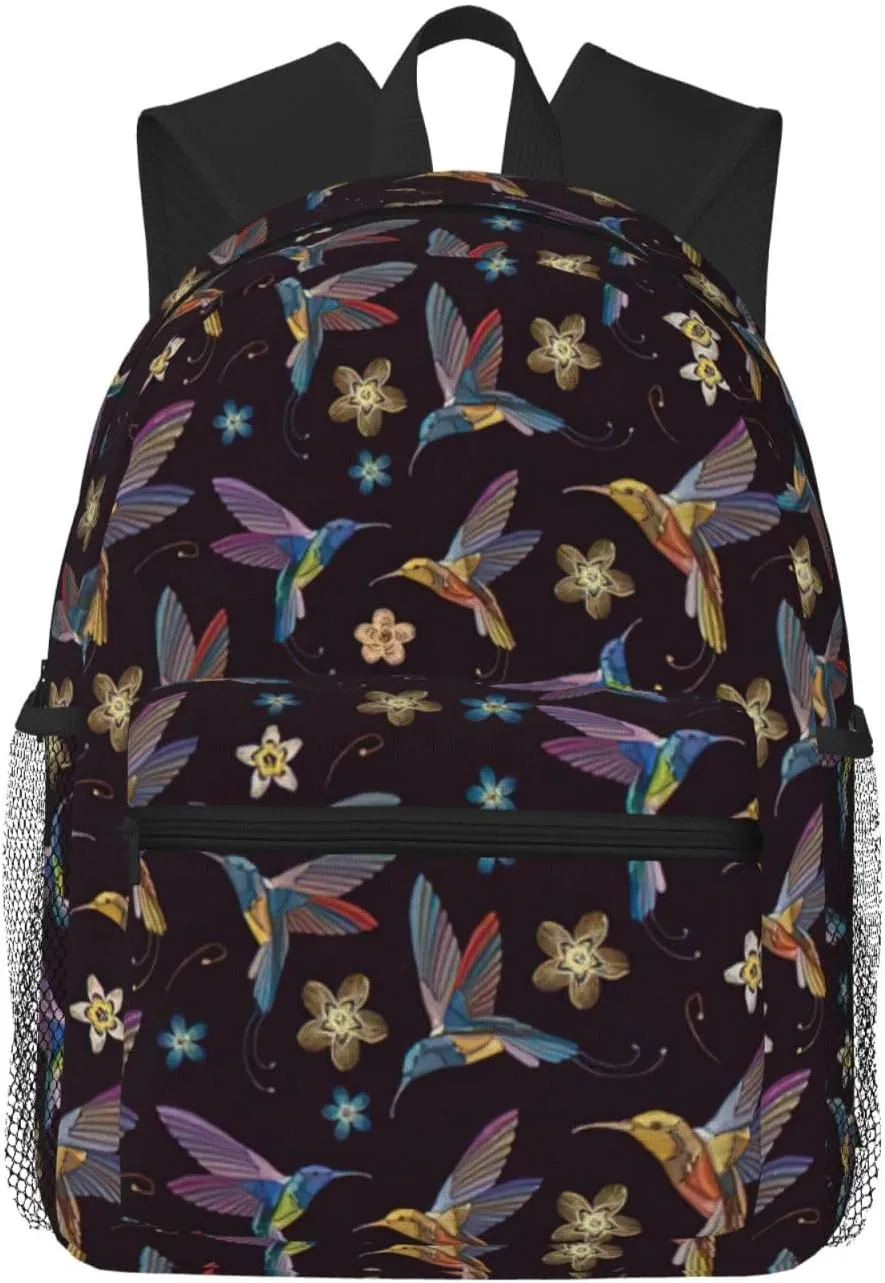 BREAUX Flower Hummingbirds Embroidery print Lightweight Comfortable Backpack for Men Women, Durability Laptop Daypack, Travel bag ﻿