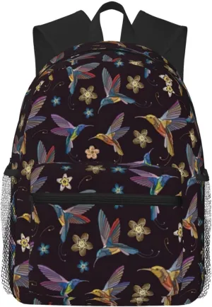 BREAUX Flower Hummingbirds Embroidery print Lightweight Comfortable Backpack for Men Women, Durability Laptop Daypack, Travel bag ﻿