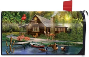 Briarwood Lane Lakeside Cabin Summer Magnetic Mailbox Cover Camping Standard