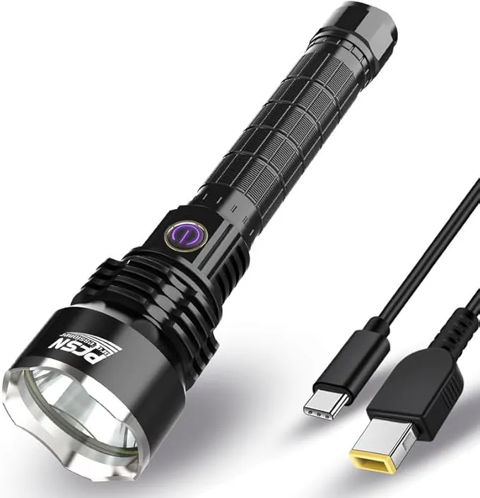 Brightest Rechargeable Flashlights High Lumens - PFSN 6000LM Super Bright Tactical Flashlight IPX65 Waterproof, 400M Long Throw, 20Hrs Lasting, Best Powerful LED Flash Light for Camping Hiking Hunting