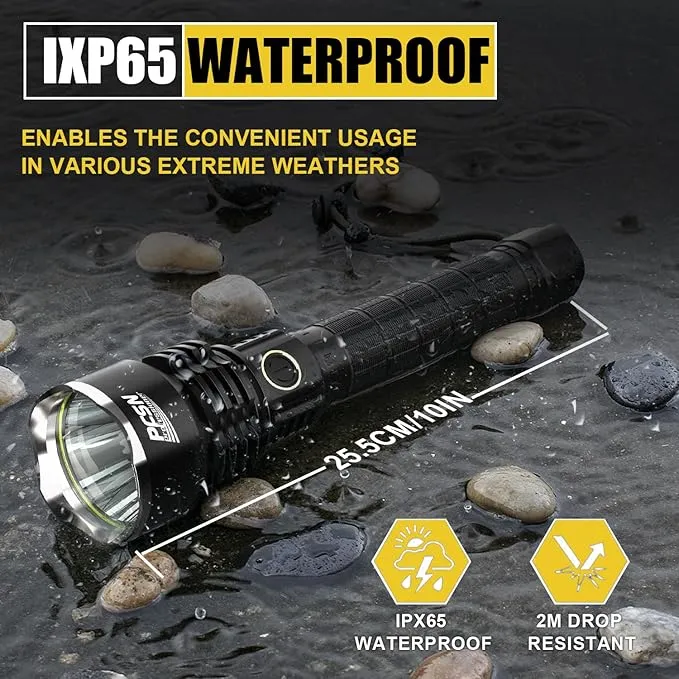 Brightest Rechargeable Flashlights High Lumens - PFSN 6000LM Super Bright Tactical Flashlight IPX65 Waterproof, 400M Long Throw, 20Hrs Lasting, Best Powerful LED Flash Light for Camping Hiking Hunting