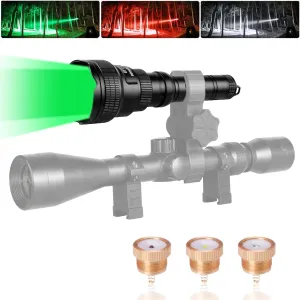 Brinyte T18 Red Green White Zoomable LED Hunting Light, IPX6 Waterproof Long Range Predator Tactical Flashlight for Hog Coyote Coon Varmint Hunting