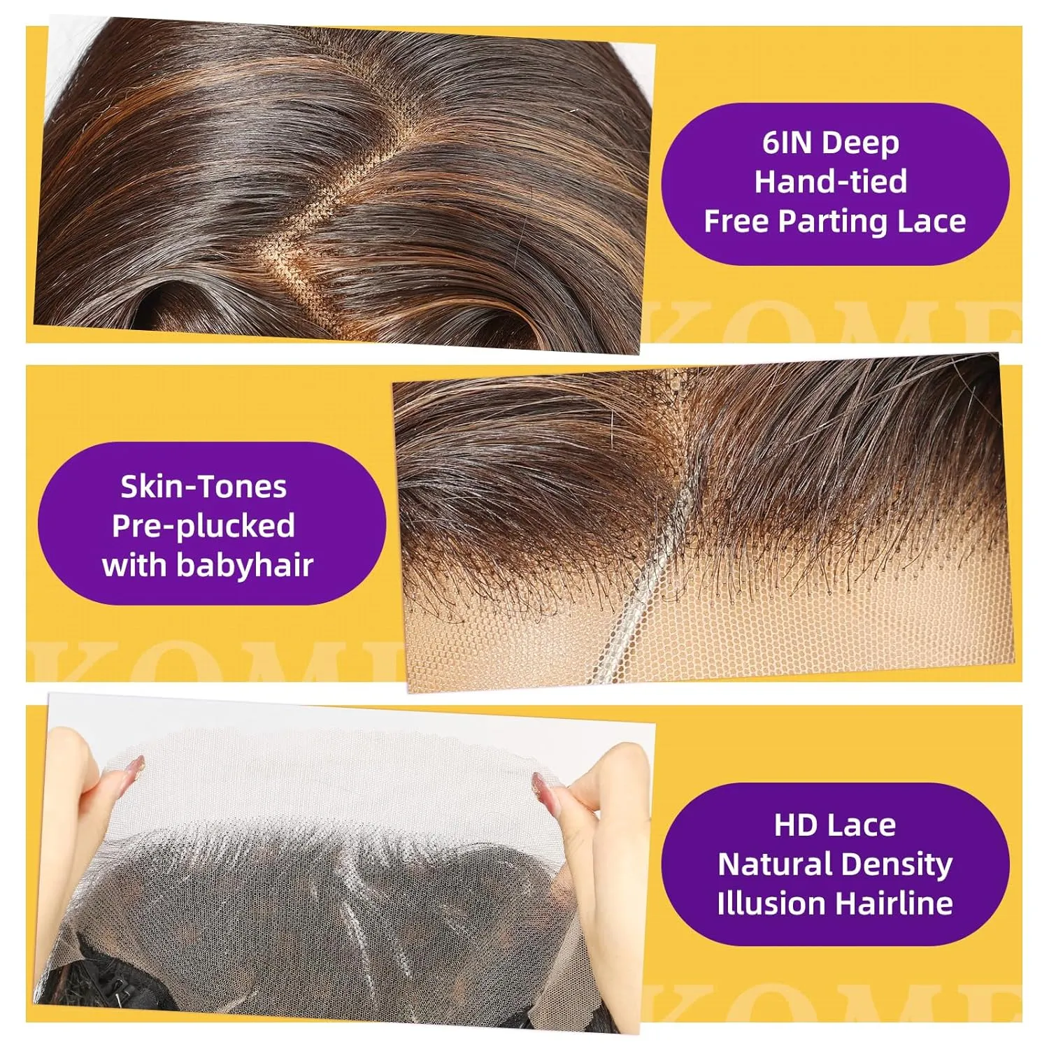Brown Highlight Synthetic Lace Front Wig,13X6 HD Long Straight Glueless Wig for Women Daily Use 20IN（4/30）