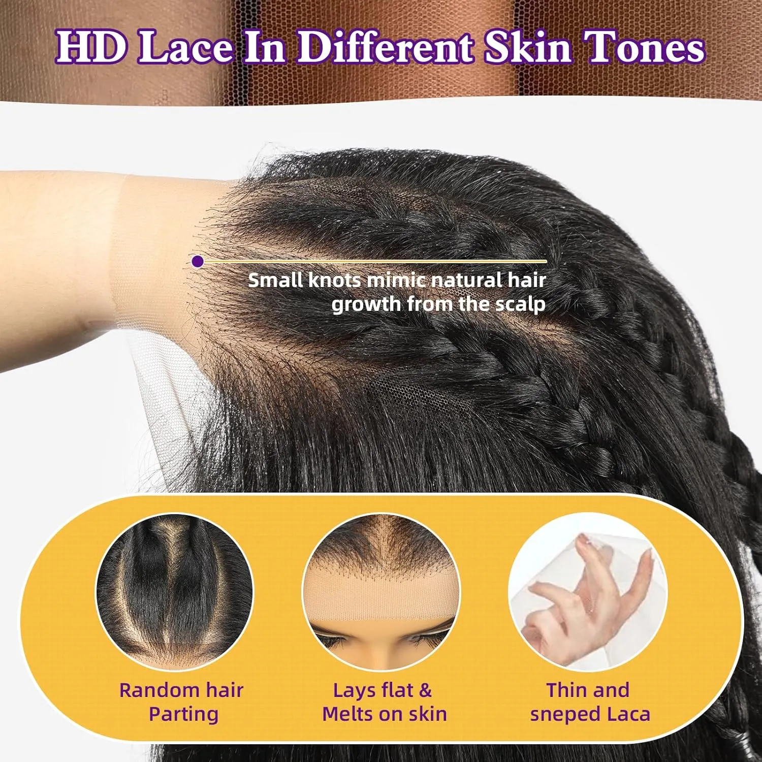 Brown Highlight Synthetic Lace Front Wig,13X6 HD Long Straight Glueless Wig for Women Daily Use 20IN（4/30）