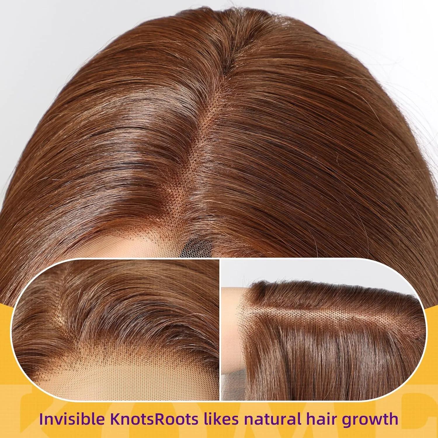 Brown Synthetic Lace Front Wig,13X6 Long Straight Layered Glueless Wigs for Women Daily Use 22IN