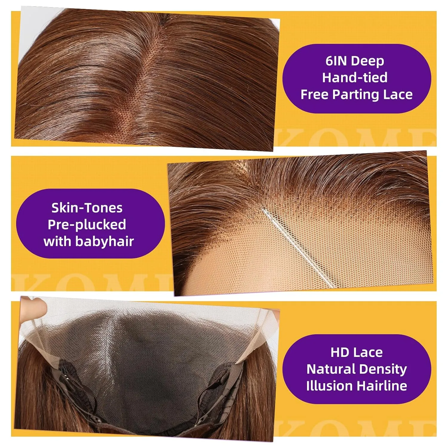 Brown Synthetic Lace Front Wig,13X6 Long Straight Layered Glueless Wigs for Women Daily Use 22IN