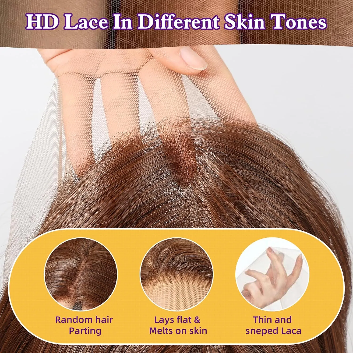 Brown Synthetic Lace Front Wig,13X6 Long Straight Layered Glueless Wigs for Women Daily Use 22IN