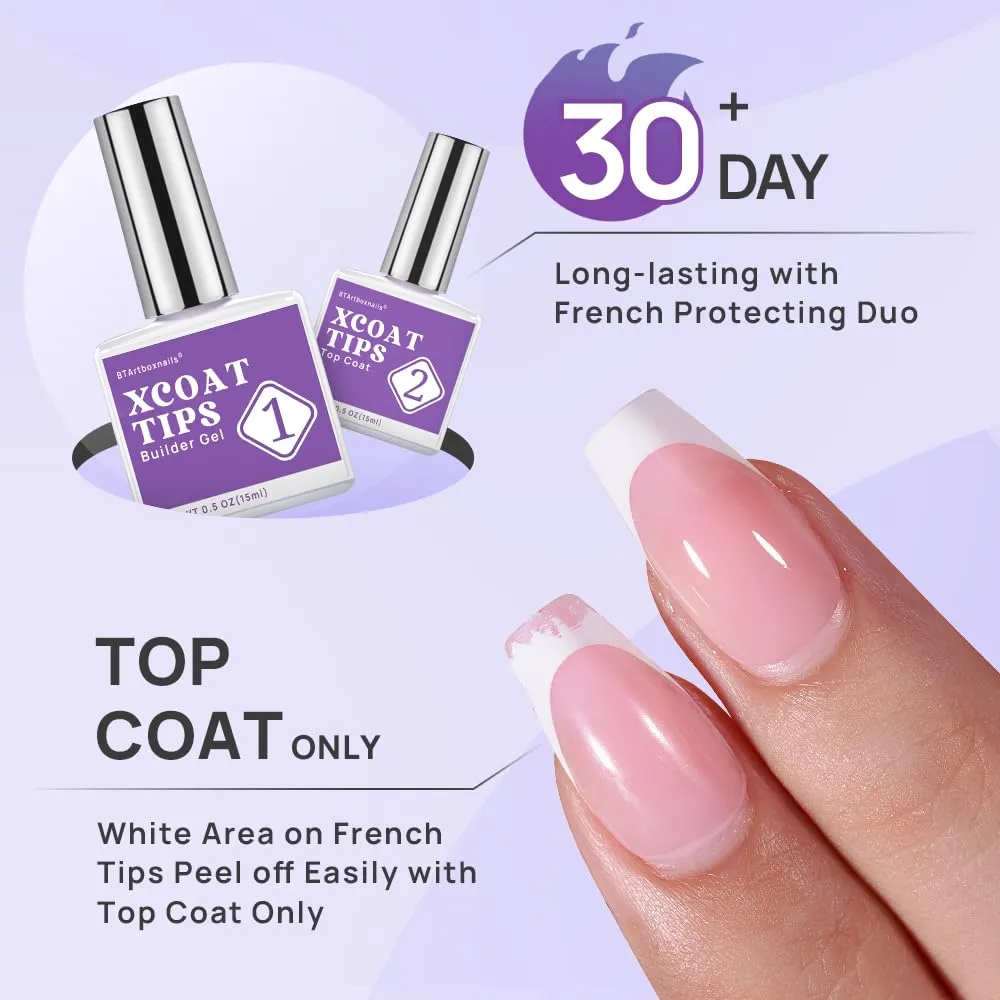 BTArtboxnails Nail Tips Builder Gel - Long Lasting 15ml Builder Gel with Portable Nail Lamp for French XCOATTIPS, 30 Days French Protection Duo Nail Extension Tool for Nail Art