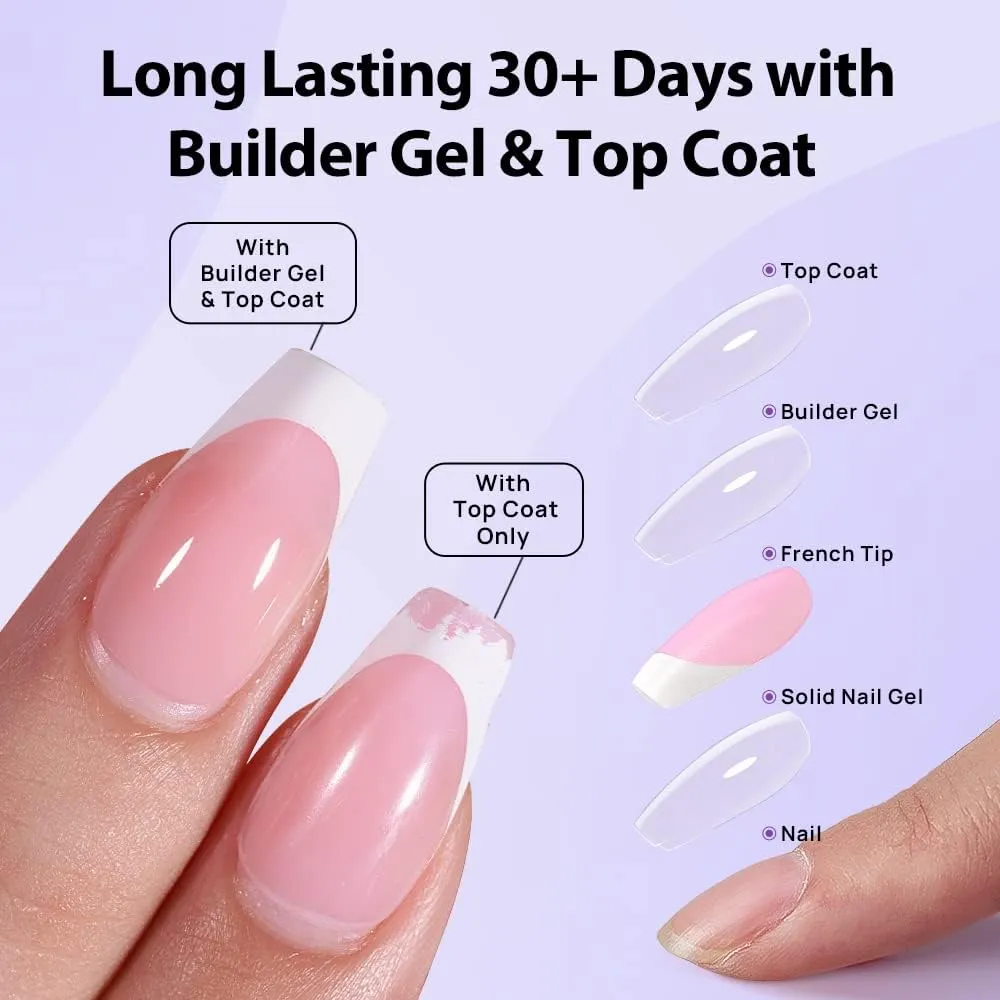 BTArtboxnails Nail Tips Builder Gel - Long Lasting 15ml Builder Gel with Portable Nail Lamp for French XCOATTIPS, 30 Days French Protection Duo Nail Extension Tool for Nail Art