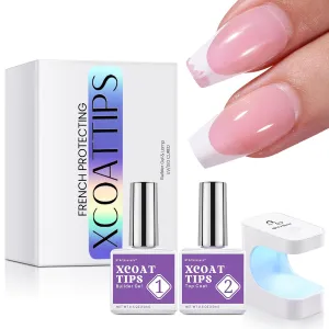 BTArtboxnails Nail Tips Builder Gel - Long Lasting 15ml Builder Gel with Portable Nail Lamp for French XCOATTIPS, 30 Days French Protection Duo Nail Extension Tool for Nail Art