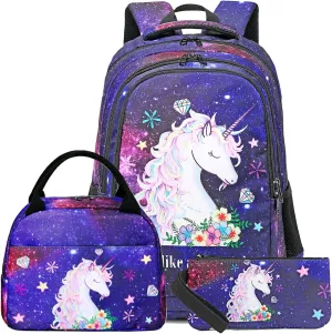 BTOOP Girls Backpack Kids Boys Elementary Bookbag Girly School Bag with Insulated Lunch Tote and Pencil Pouch