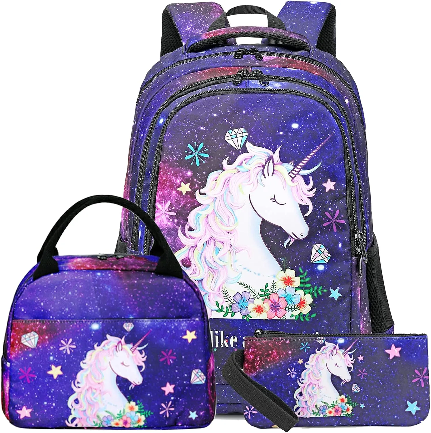 BTOOP Girls Backpack Kids Boys Elementary Bookbag Girly School Bag with Insulated Lunch Tote and Pencil Pouch