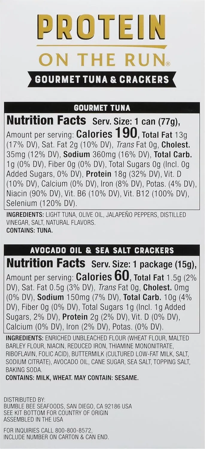 Bumble Bee Prime Protein on the Run Tuna Snack Kit, Pack of 12 - Gourmet Tuna Marinated in Olive Oil & Mild Jalapeno with Crackers and Serving Utensil - 20g of Protein Per Serving