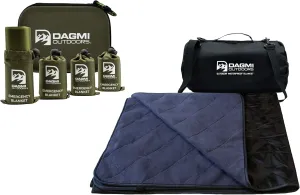 Bundle - 2 Items: Black/Grey Outdoor Waterproof Blanket - Large Fleece Stadium & Camping Blanket for Cold Weather & Green Emergency Thermal Survival Blanket 4 Pack