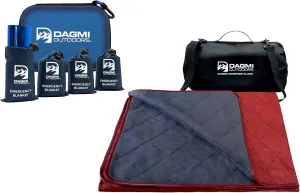 Bundle - 2 Items: Red/Grey Outdoor Waterproof Blanket - Large Fleece Stadium & Camping Blanket for Cold Weather & BlueEmergency Thermal Survival Blanket 4 Pack