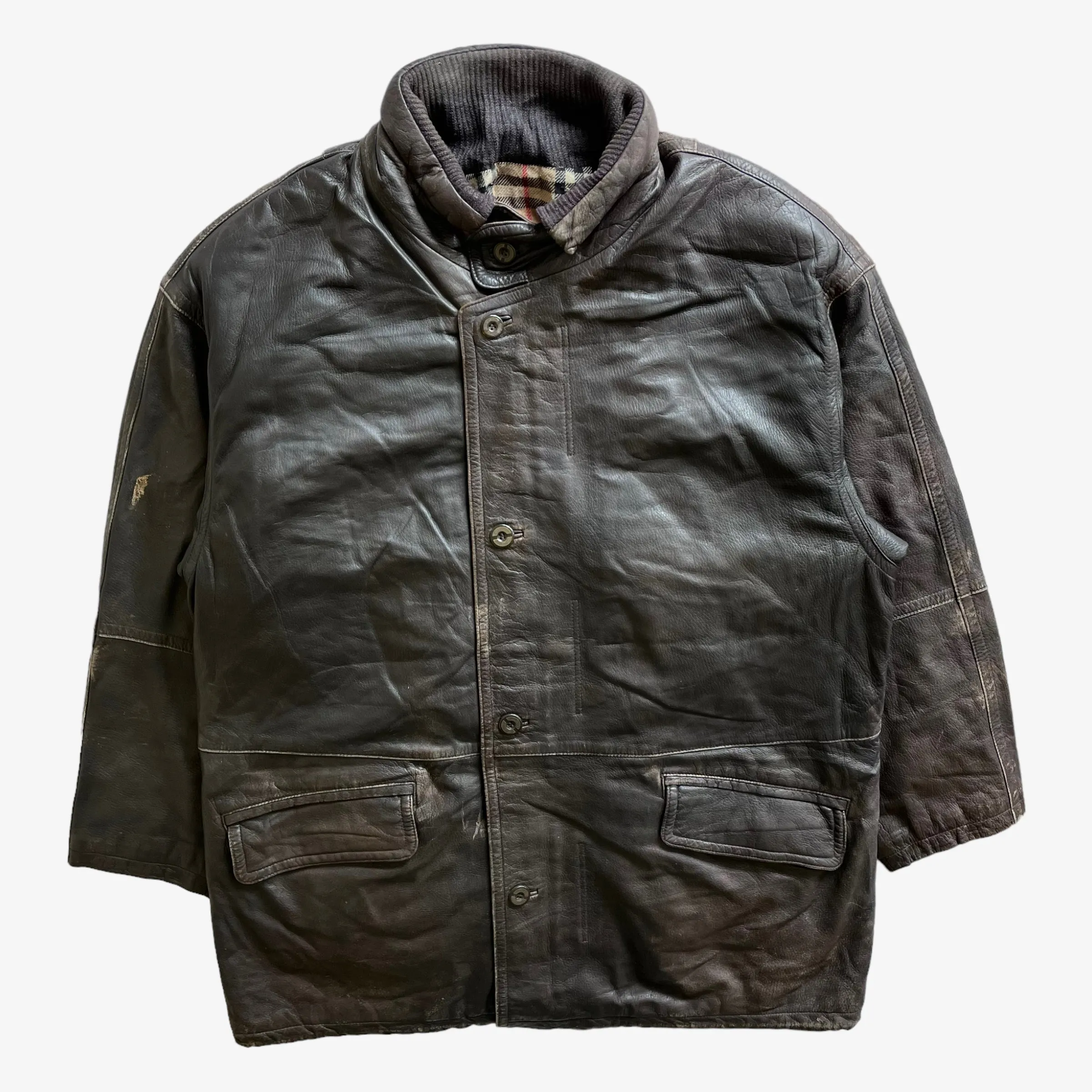 Burberry Leather Jacket With Nova Check Wool Lining