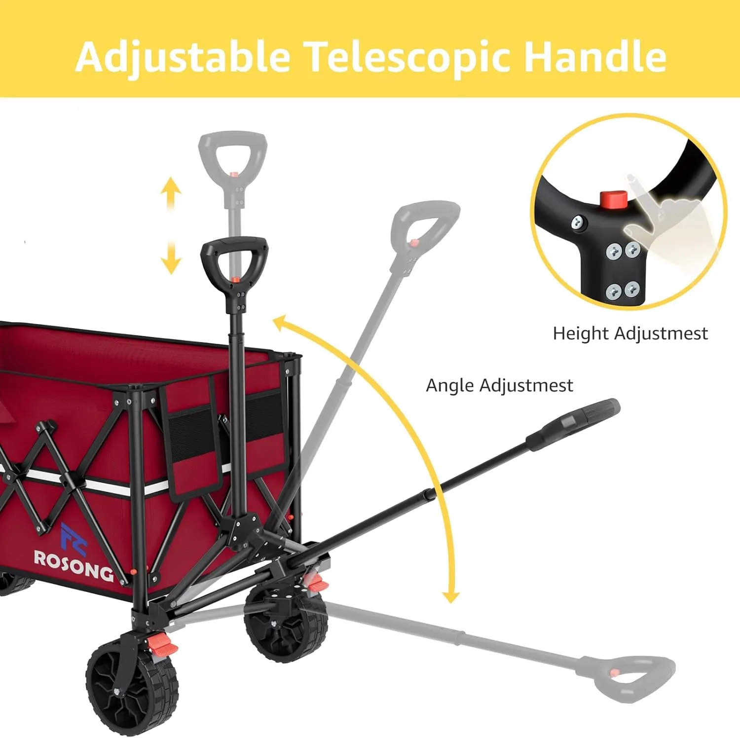 Burgundy Folding Wagon Cart with Wheels Foldable - Collapsible Wagons Carts Heavy Duty, Fold Up Portable Utility Wagon for Grocery Beach Sports Fishing Camping Shopping