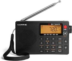 C. Crane CC Skywave 2 AM, FM, Shortwave, NOAA Weather   Alert, VHF Aviation Band, Small Battery-Operated Portable Travel Radio with Clock and Alarm