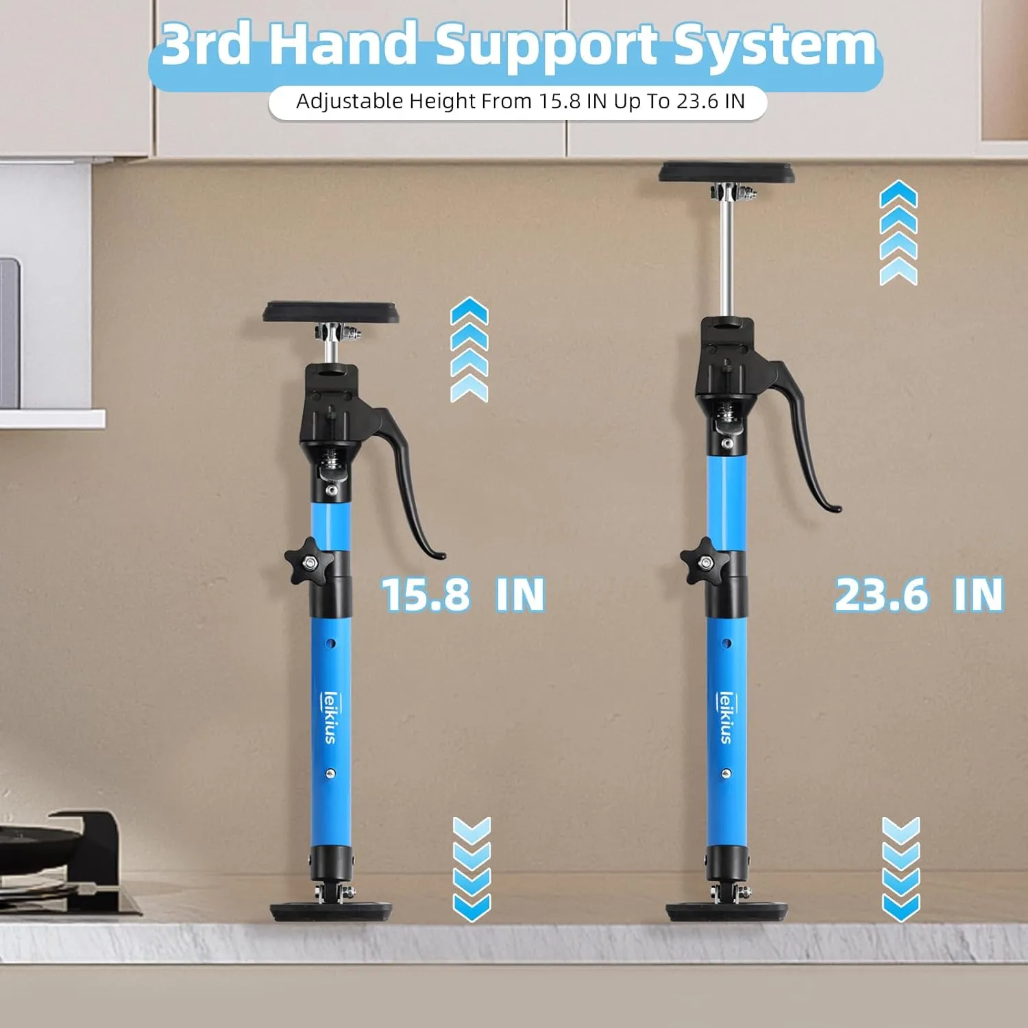 Cabinet Jacks for Installing Cabinets, Heavy Duty Third Hand Support Pole，Drywall Jack,Premium Support Pole,Telescopic Adjustable 3rd Hand Support Pole For Celling Extend from 15.8 to 23.6 inches 1PC