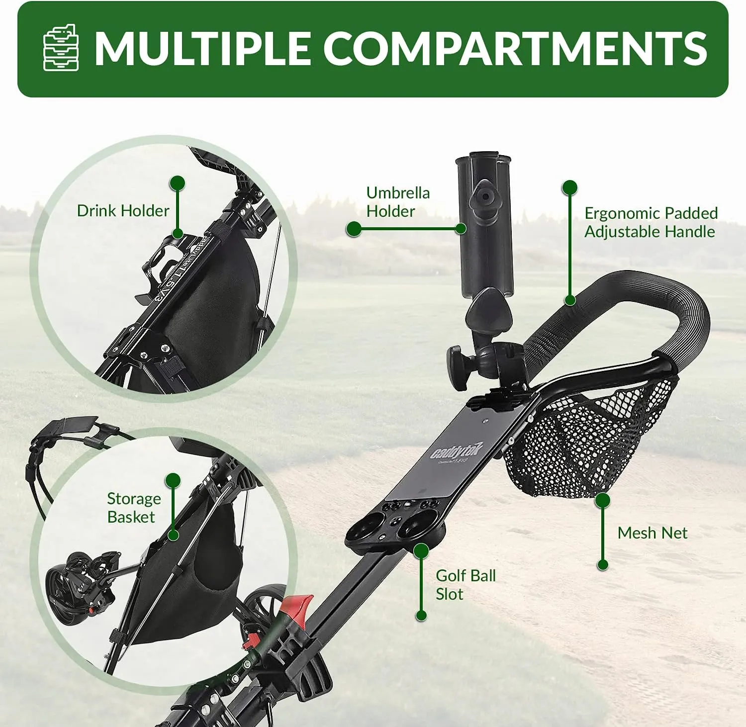 CaddyTek 3 Wheel Golf Push Cart - Lightweight, Close Folding Push Pull Caddy Cart, Easy to Open - CaddyLite 11.5 V3