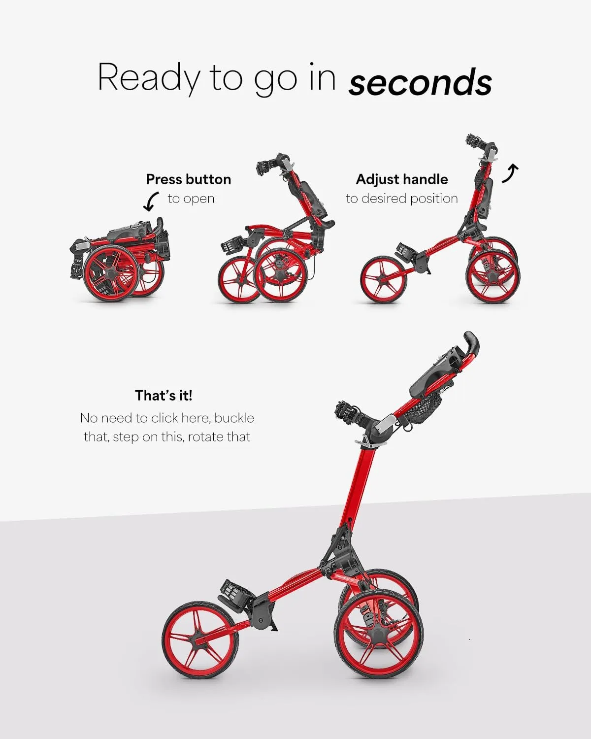 Caddytek CaddyLite Compact 3-Wheel Golf Push Cart – Lightweight, One-Click Folding, Compact Design for Easy Storage & Transport