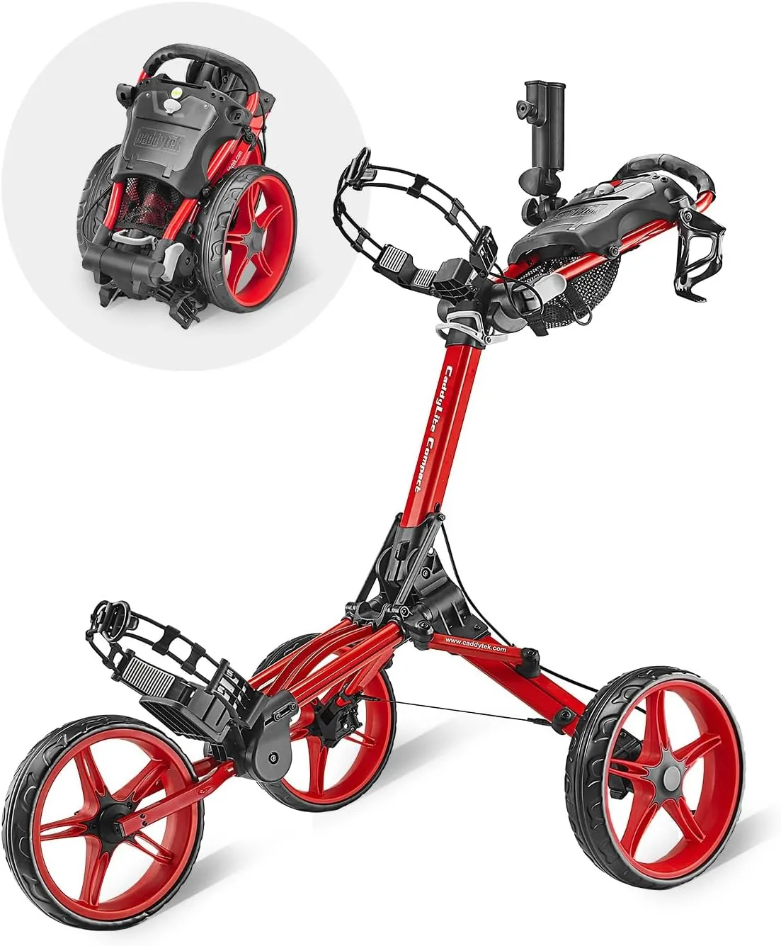 Caddytek CaddyLite Compact 3-Wheel Golf Push Cart – Lightweight, One-Click Folding, Compact Design for Easy Storage & Transport