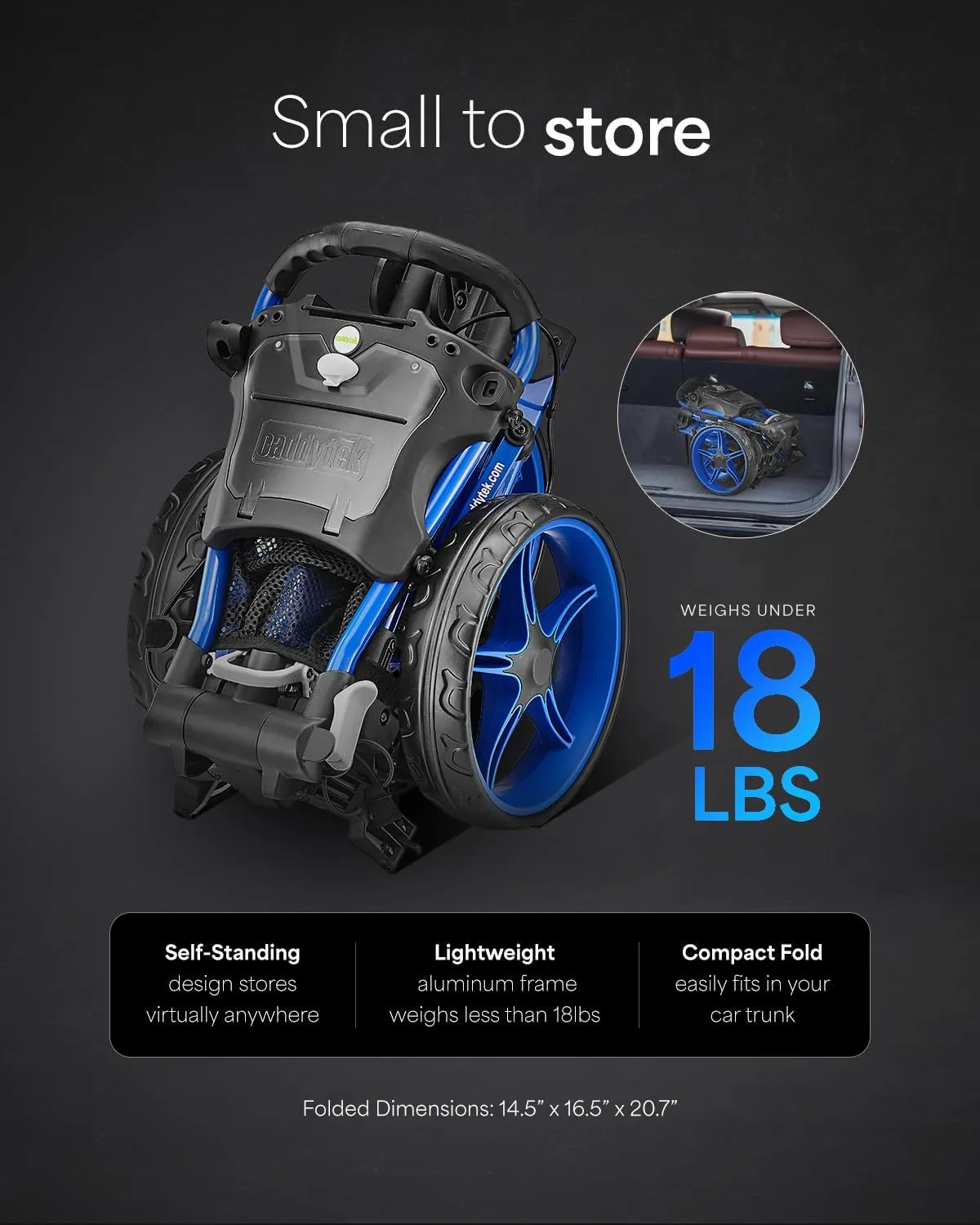 Caddytek CaddyLite Compact 3-Wheel Golf Push Cart – Lightweight, One-Click Folding, Compact Design for Easy Storage & Transport