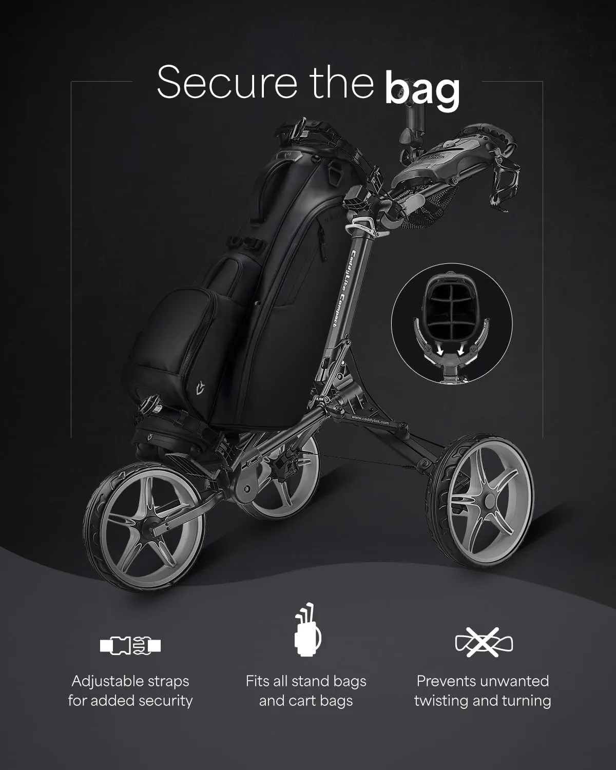 Caddytek CaddyLite Compact 3-Wheel Golf Push Cart – Lightweight, One-Click Folding, Compact Design for Easy Storage & Transport