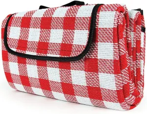 Camco Classic Red & White Checkered Picnic Blanket with Waterproof Backing - Includes Convenient Carry Strap | Comfortable and Durable Material | Measures 51" x 59" - (42803)