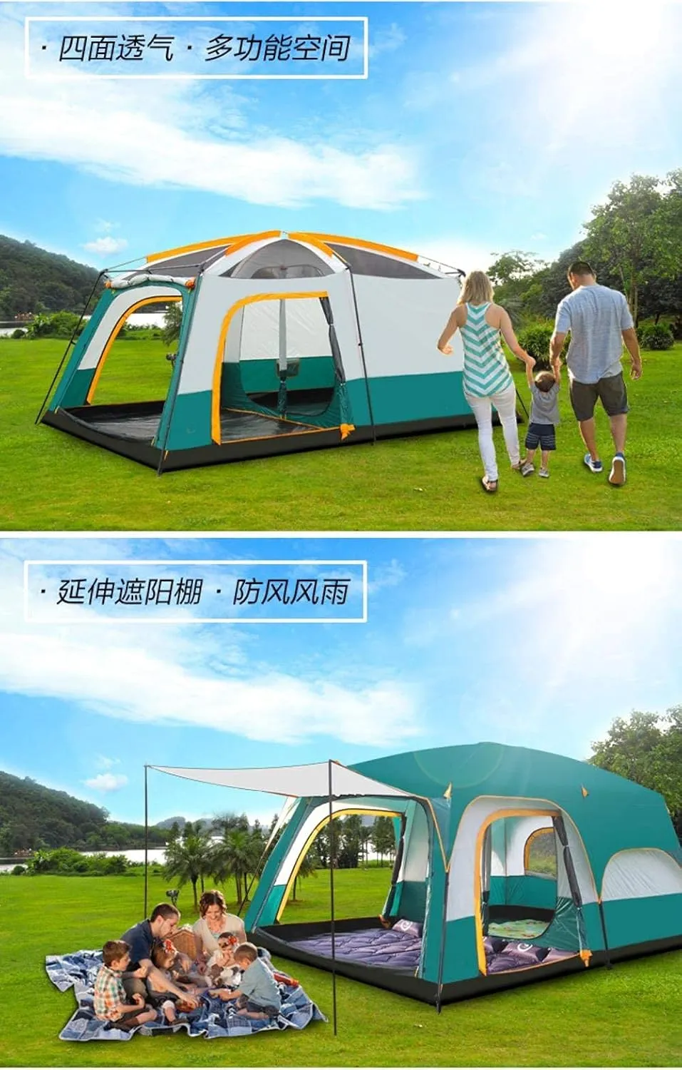 Camel Ultralarge 6 10 12 Double Layer Outdoor 2living Rooms and 1hall Family Camping Tent in Large Space Tent