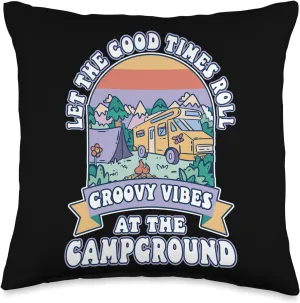 Campground Tent Camping Campfire Throw Pillow