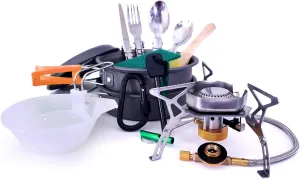 Camping 12pc Cookset & Camp Stove Combo Pack Great for Hiking, Camping and Outdoor Travelling