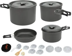 Camping Cookware Set: Folding Handle Portable Camping Cookware Outdoor Camping Mess Kit for Camping Backpacking Hiking