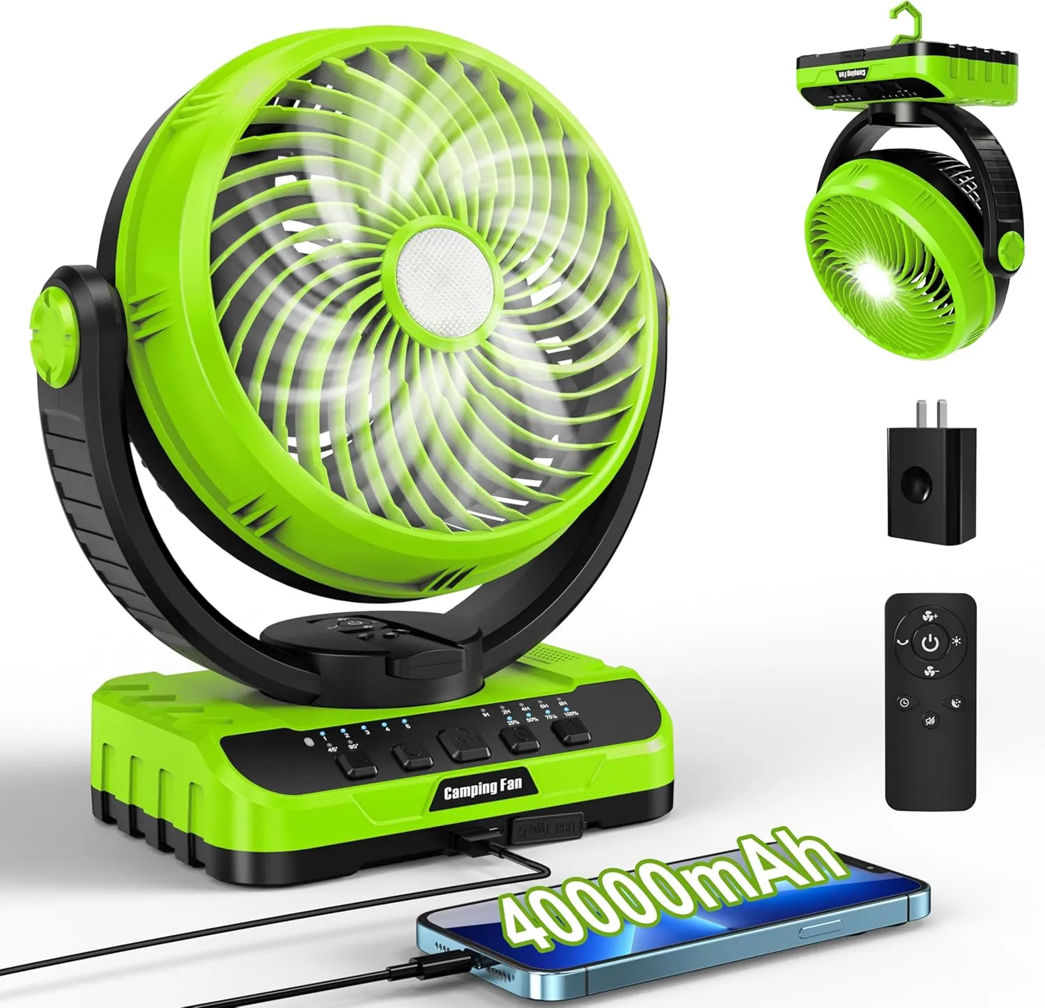 Camping Fan 40000mAh Rechargeable tent fans for camping hanging High Velocity Floor Fan Auto Oscillation Remote Control Timer Cordless Outdoor Fan for Car Travel RV Camp Hurricane Emergency