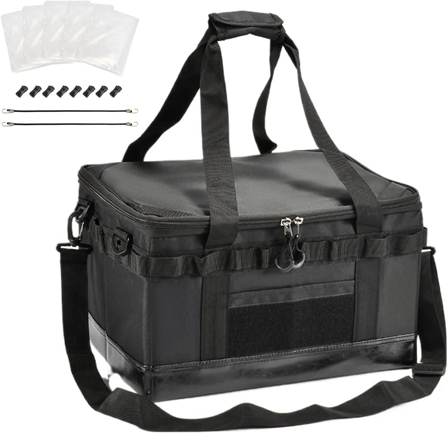 Camping Gear Storage Bag – Tactical Outdoor Equipment Organizer, Waterproof Foldable Utility Tote with Clips, Straps & Plastic Bags(Black47L(HardPack))