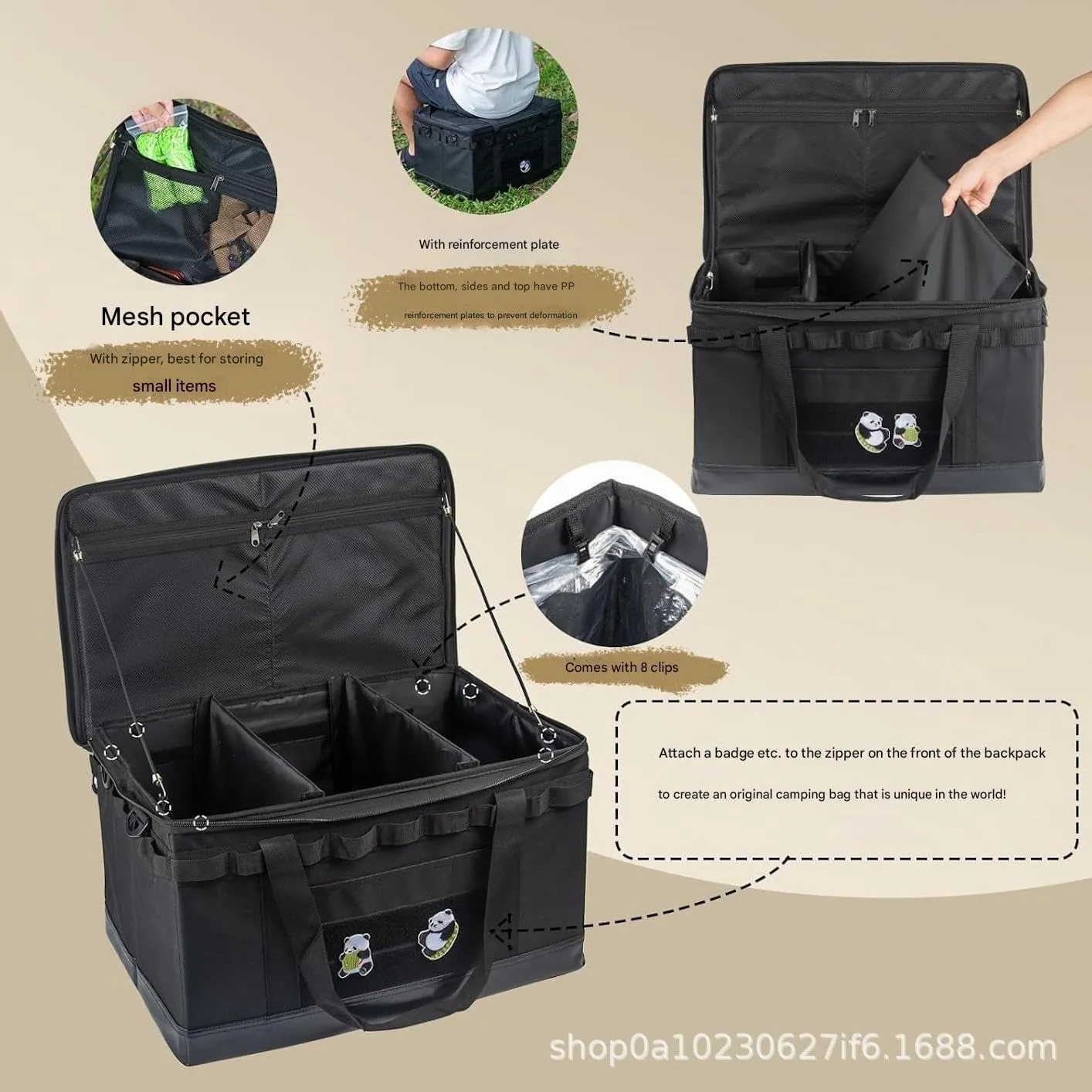 Camping Gear Storage Bag – Tactical Outdoor Equipment Organizer, Waterproof Foldable Utility Tote with Clips, Straps & Plastic Bags(Black47L(HardPack))