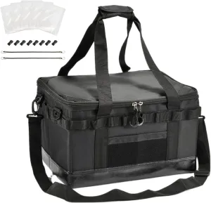 Camping Gear Storage Bag – Tactical Outdoor Equipment Organizer, Waterproof Foldable Utility Tote with Clips, Straps & Plastic Bags(Black47L(HardPack))