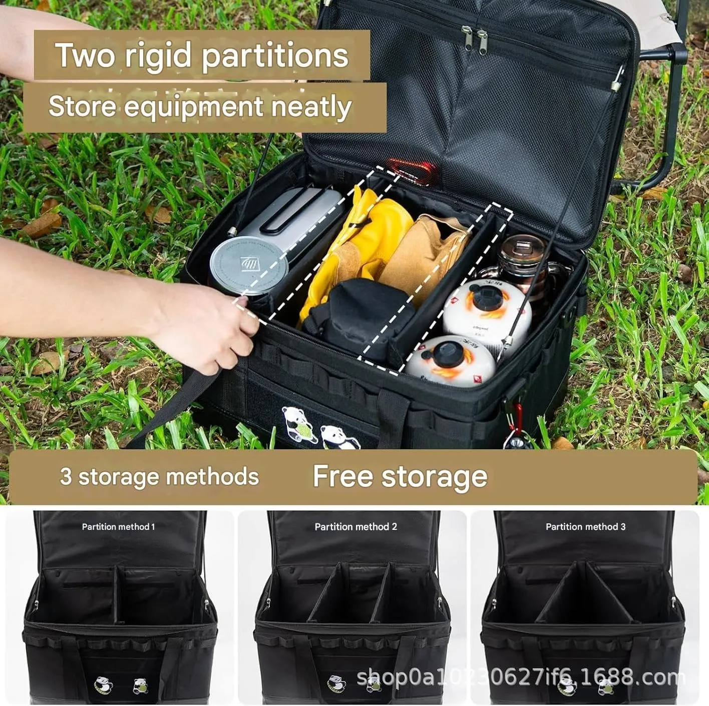 Camping Gear Storage Bag – Tactical Outdoor Equipment Organizer, Waterproof Foldable Utility Tote with Clips, Straps & Plastic Bags(Black47L(HardPack))