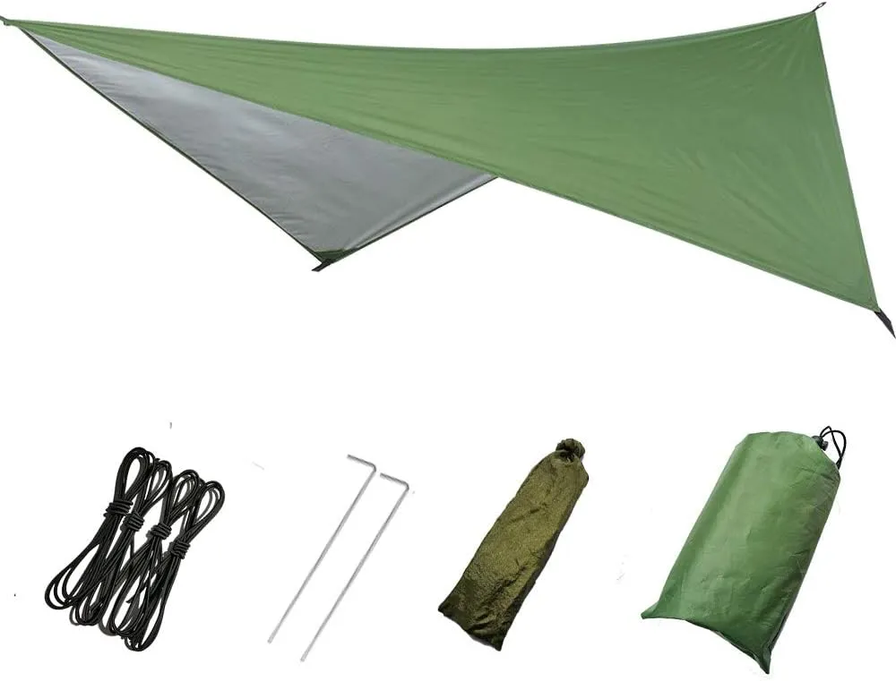 Camping Hammock, Double & Single Portable Hammock with Tree Straps, Lightweight Nylon Hammock Swing Set with Net and Rain Fly Tarp and Pocket for Backpacking Hiking Travel Outdoor(Light Green)