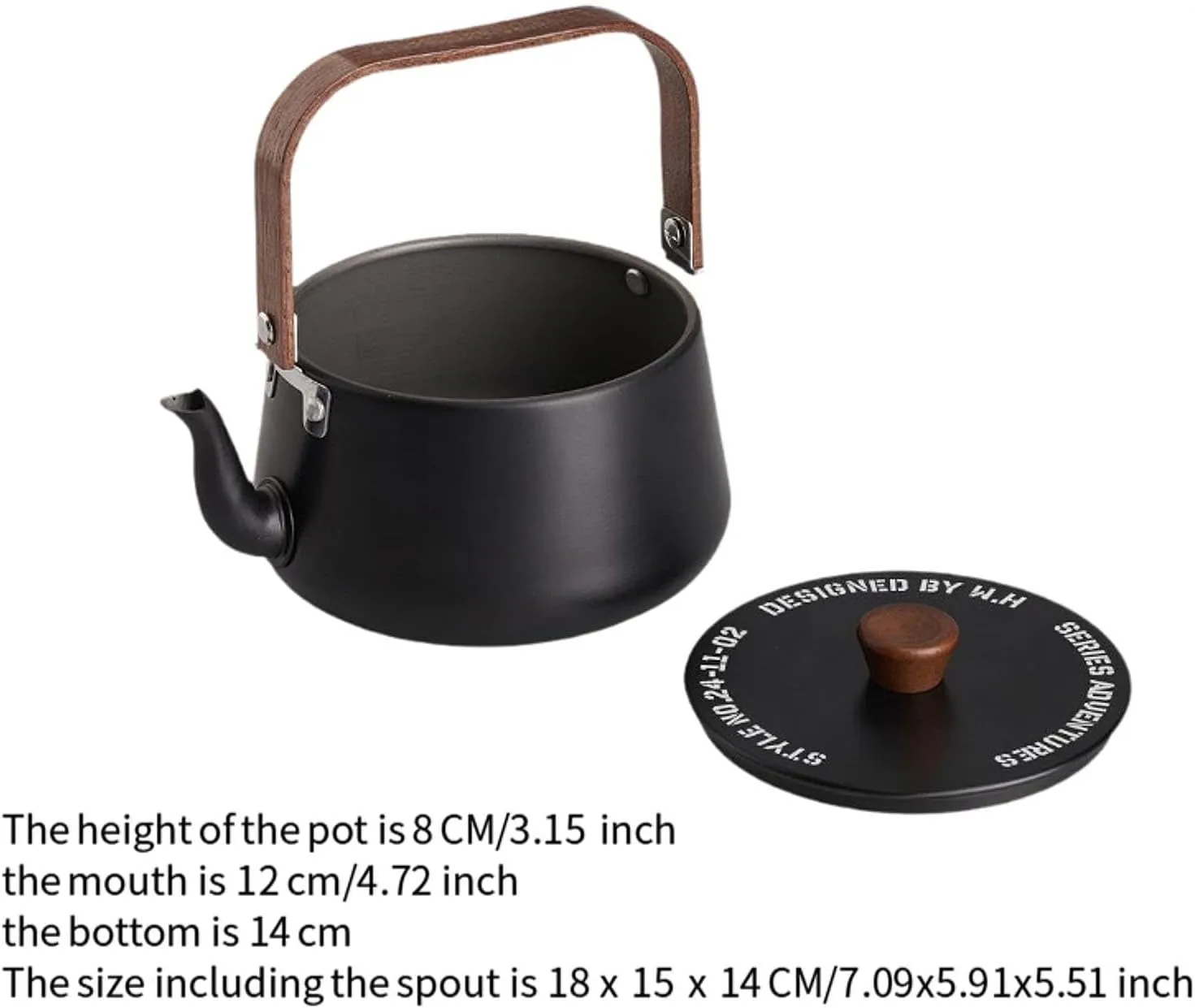 Camping Kettle Tea Kettle Teapot Coffee Pot Water Kettle Cooking Water Boiler Tea Pot for Fishing Barbecue Backpacking Travel, Black
