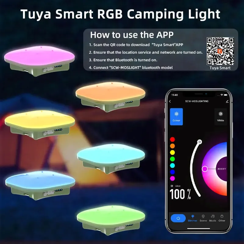 Camping Lantern Rechargeable Bluetooth Control RGB LED 80W Smart Light with Music Sync & Tuya App, 13500mAh for Outdoor Tent