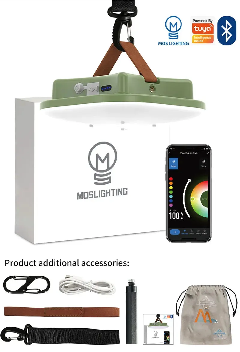Camping Lantern Rechargeable Bluetooth Control RGB LED 80W Smart Light with Music Sync & Tuya App, 13500mAh for Outdoor Tent