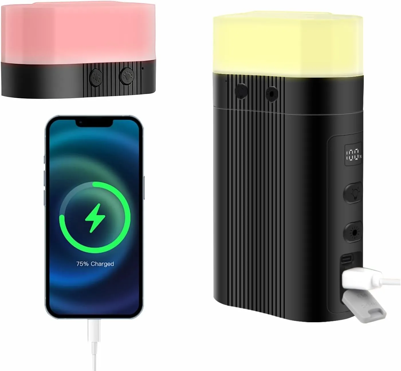 Camping Lantern Rechargeable Camping Lights with 6000mah Power Bank,Splittable Magnetic Base Camping Lamp Atmosphere Light, Black