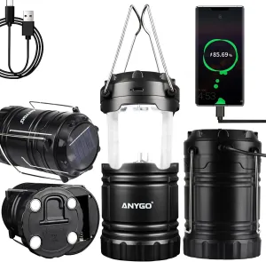 Camping Lanterns for Power Outages, Emergency Lights, Adjustable Brightness, 48 Hour Battery Life, USB & Solar Rechargeable Lamp with Foldable Hook & Mangnetic Base for Home, Outdoors 4-Pack