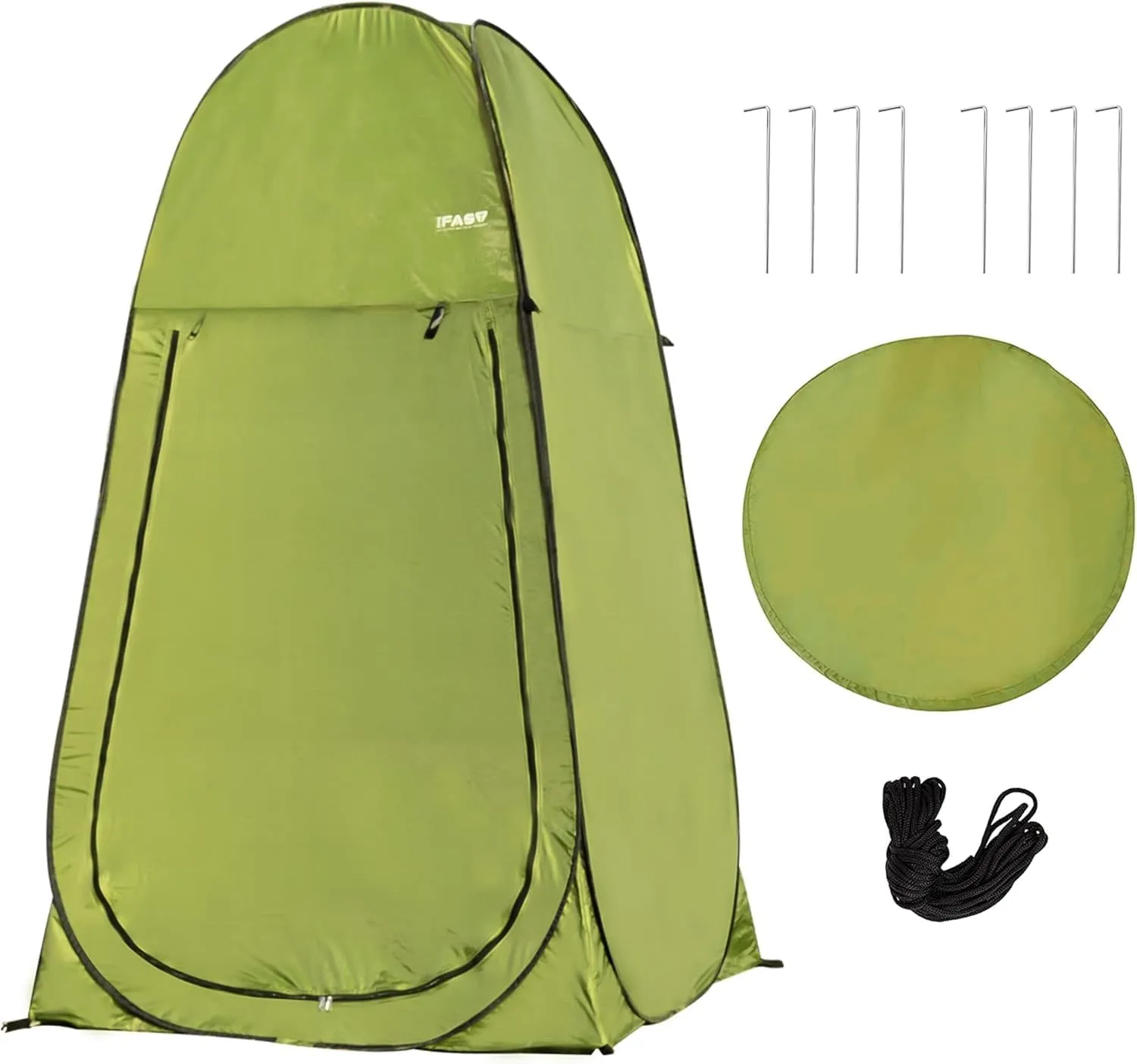 Camping Shower Tent 7ft Pop Up Privacy Shelter, Portable Toilet Dressing Room for Outdoor Camping, Beach, Fishing – Instant Setup, Foldable, Green (1 Door)
