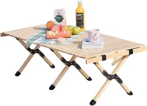 Camping Tables That Fold Up Lightweight, Camp Table Roll Top, Outdoor Folding Table Wooden Portable Picnic Table Compact and Sturdy, 50kg/110lbs High Loading Capaticty