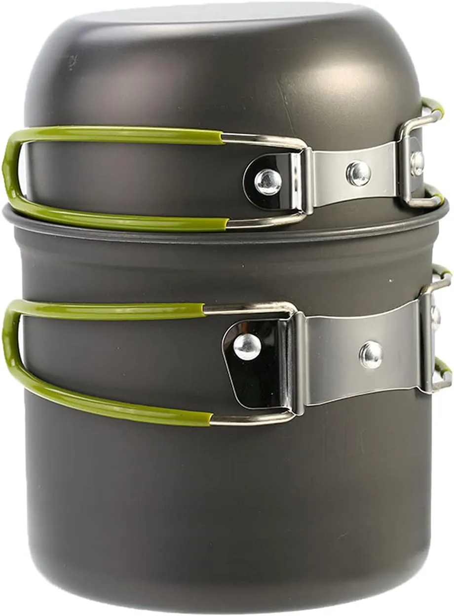 Camping Tableware Solid Connection Foldable Handle Aluminium Alloy Pot Set for Backpacking