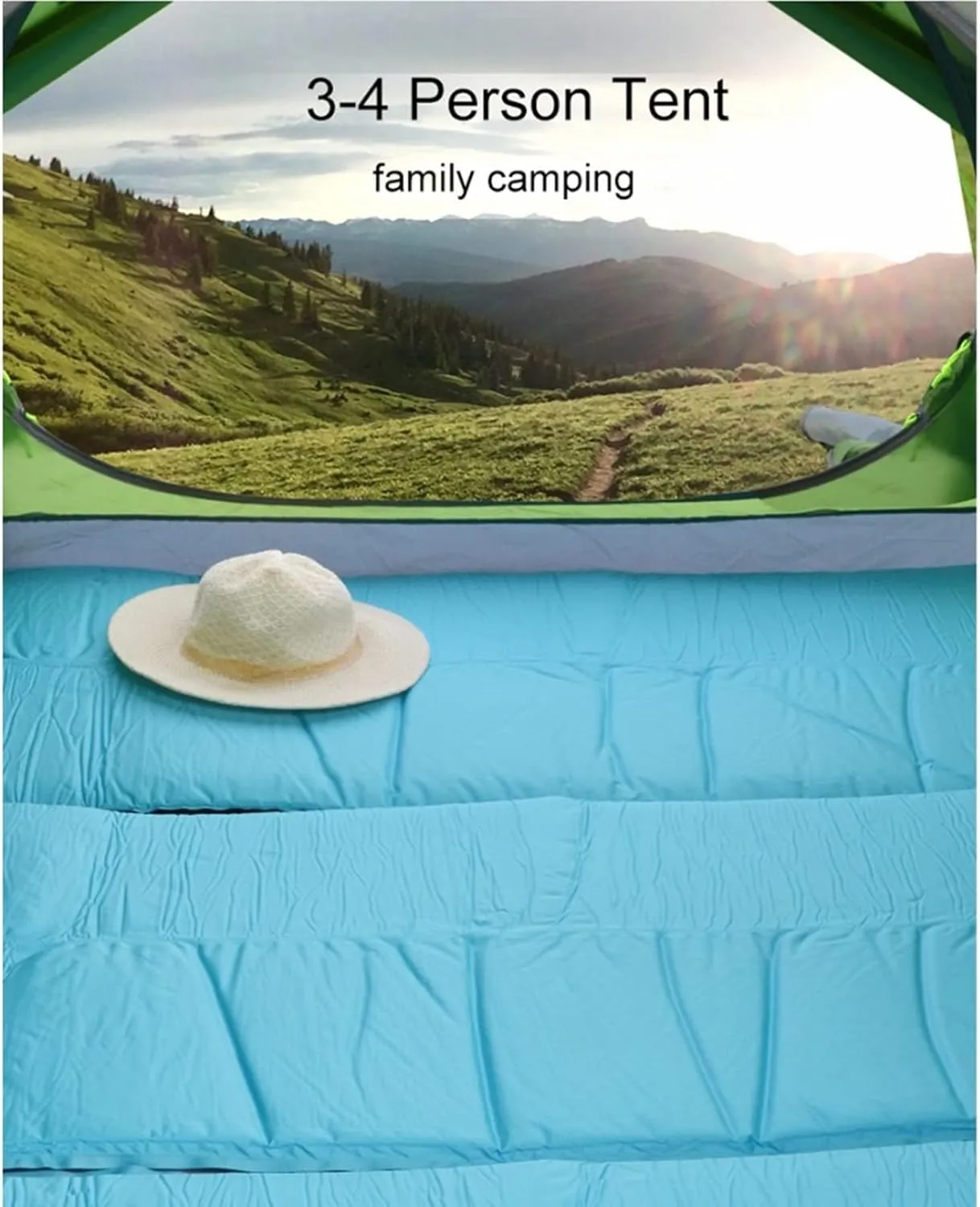 Camping Tent 3-4 Person Family Tent, Lightweight Portable Alumimun Pole Waterproof Anti-Storm Double Layer 4 Season Camping Tent (Color : Blue) (Blue