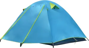 Camping Tent 3-4 Person Family Tent, Lightweight Portable Alumimun Pole Waterproof Anti-Storm Double Layer 4 Season Camping Tent (Color : Blue) (Blue