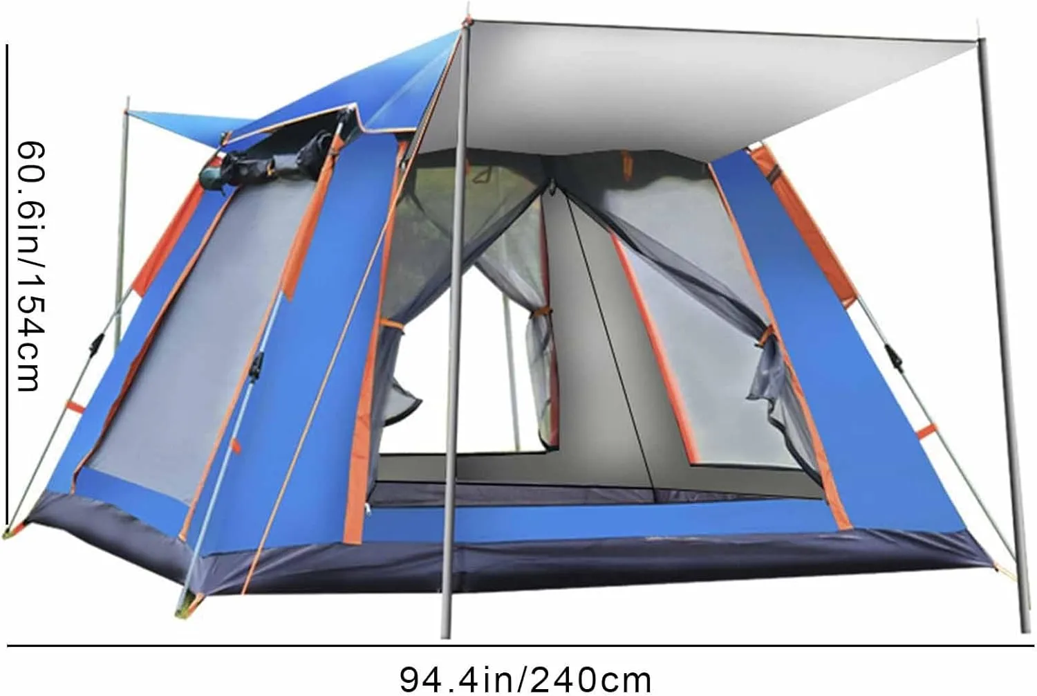 Camping Tent, 3-4 Person Pop Up Camping Tent, Instant Family Cabin Tent with Porch, 2 Mesh Doors and 2 Mesh Windows, Tent Fishing Hiking Awning (Size : B)